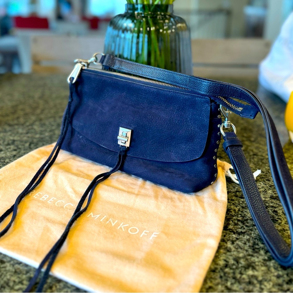 Rebecca Minkoff navy blue suede crossbody handbag